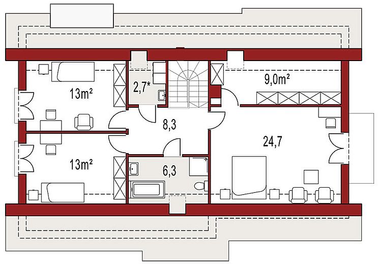 План 2 этажа дома GBK-2655-61 План 2 этажа дома GBK-2655-61